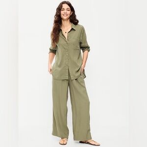 Old Navy Olive Green Wide Leg Linen Pants